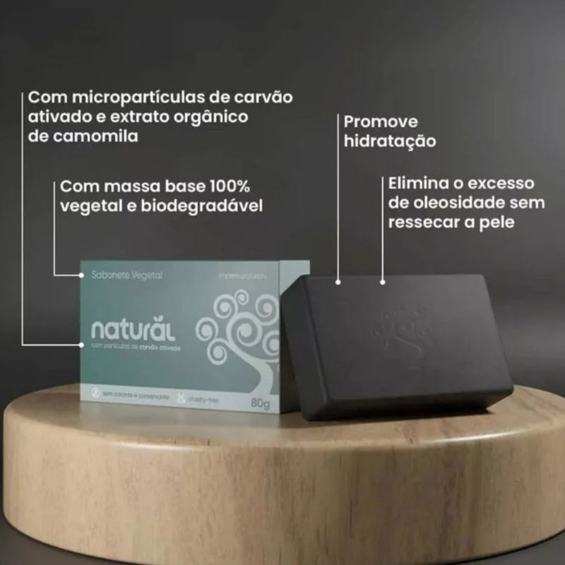 Kit 3 Sabonete Orgânico Natural Carvão Ativado 80g - Suavetex